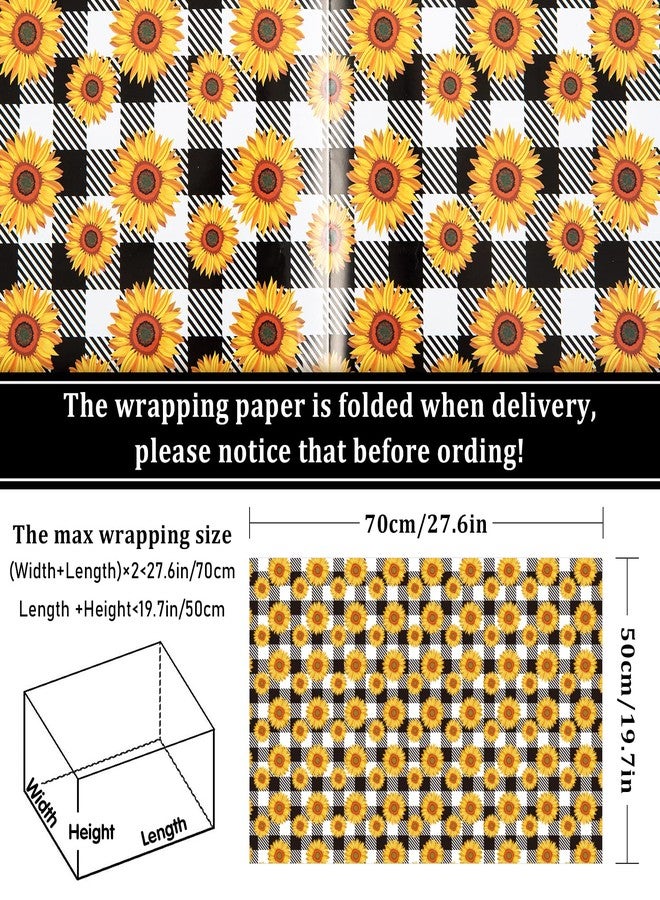 Whaline 12 Sheet Sunflower Wrapping Paper 4 Designs Summer Floral Wrapping Paper Plaids Stripe Sunflower Art Paper for Spring Summer Holiday Birthday Gift Wrap DIY Craft Decoration, 19.7 x 27.6 Inch - Image 2